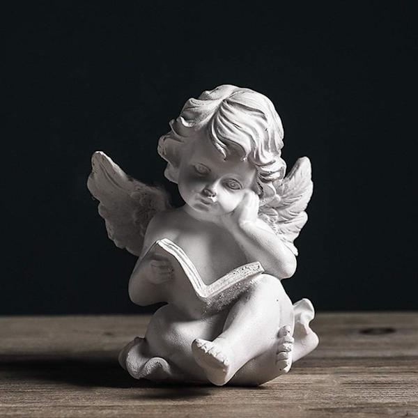 Engelstatuette, Resin Cherub Wings, Miniature Figurine Læsning