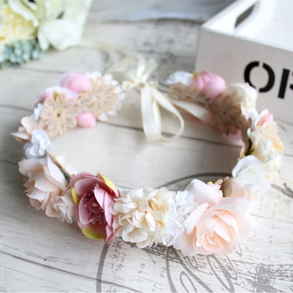 Kvinde Pige Blomst Bryllup Boho Krans Krone Blomsterkrans Fest