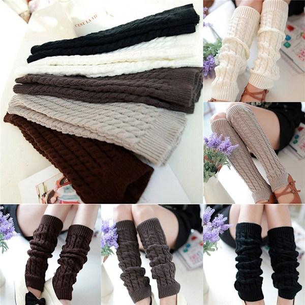 Dam Vinterstickad Virkad Stickad Benvärmare Legging Boot Cov Coffee