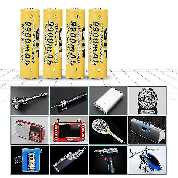 4 stk. Lommelykt Batteri Gave 9900mah 18650 Oppladbart batteri Gul