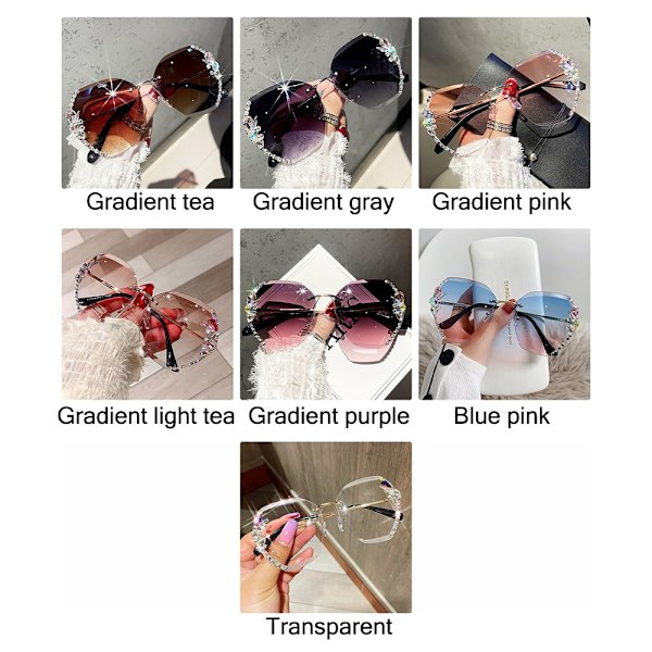 Rhinestone solbriller rammeløse solbriller Gradient purple
