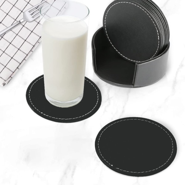 6-pack glasunderlägg i läder, svarta dryckesunderlägg