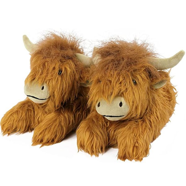 Söpö Highland Cow -pehmoiset tossut miehille ja naisille, lämpimät tossut sisätiloihin 29.5cm