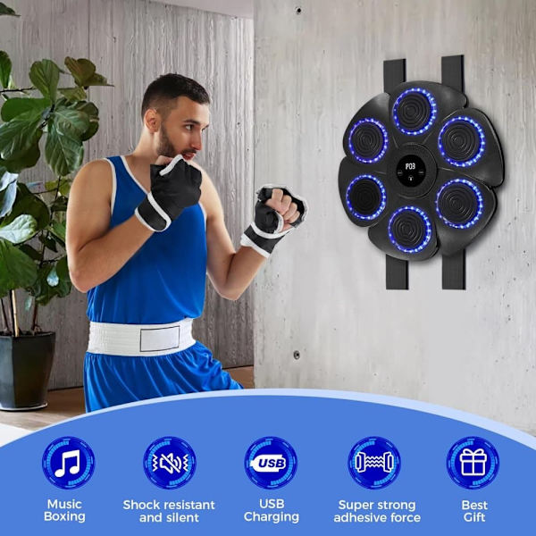 Musical Boxing Machine, Smart Wall-Mounted Boxing Machine - Bluetooth with Boxing Gloves, 9 Speeds and Countdown Modes-FA- A