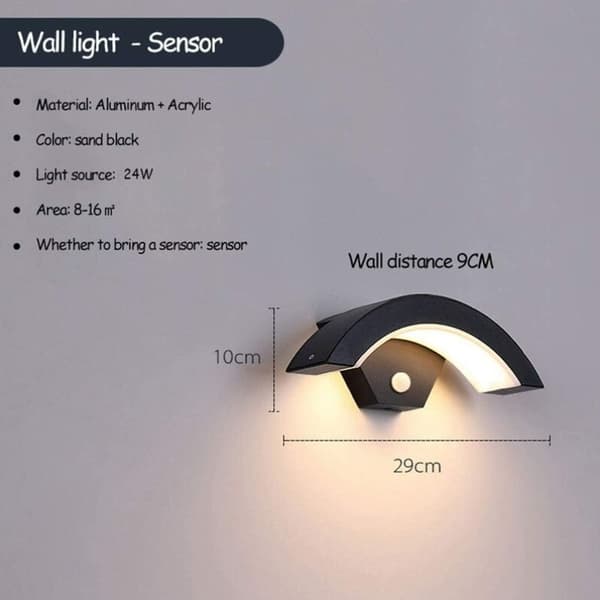 Utendørs LED-vegglampe med bevegelsessensor, antrasittgrå 18w,-FA-