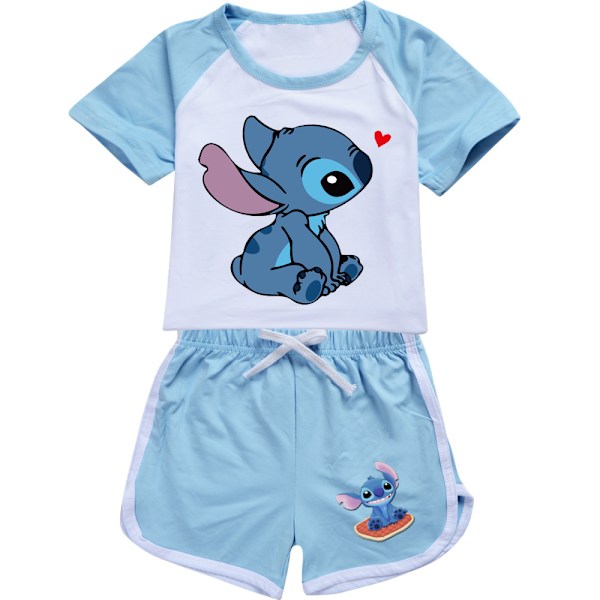 Barnjenter Lilo Stitch Trykt Avslappet T-skjorte Shorts Tracksuit Sett Alder 7-14 År Lyseblå Light blue 160cm