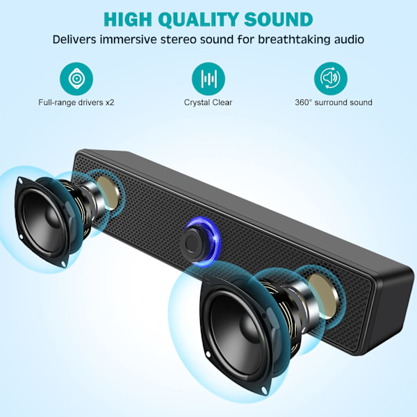 Datorhögtalare, USB-drivna PC-högtalare Trådbundna Stereo Desktop-högtalare för dator, stationär, bärbar dator, PC, pad, mobiltelefon Bluetooth Model