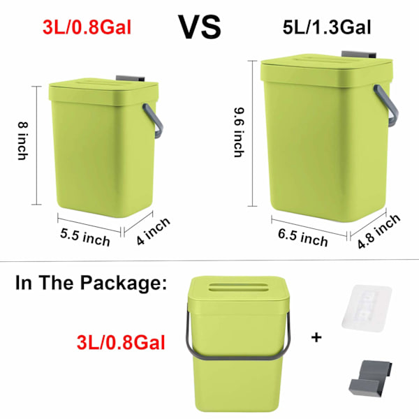 Matavfallsbehållare för kök, väggmonterad soptunna, 3L/0,8 Gal,