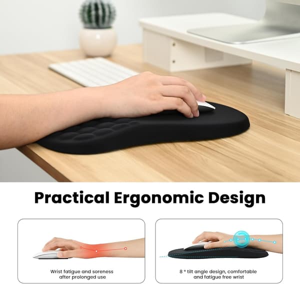 Sort ergonomisk massage håndledsstøtte musemåtte, Lycra overflade, skridsikker PU-base, velegnet til kontor- og spilbrug.-FA-