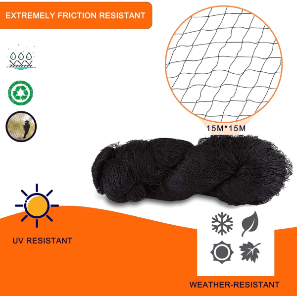 15x15m linnunsuojaverkko - musta suojaverkko 5 x 5 cm silmäkoko, monipuolinen kanalaverkko