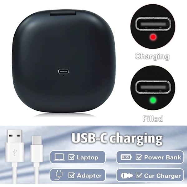 Kompakt spegel med 3x förstoring - Bärbar fickspegel - Makeupspegel med dubbelsidigt LED-ljus - USB-C uppladdningsbar resespegel (svart)