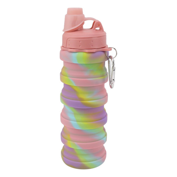 Taitettava vesipullo 500ml Elintarvikekäyttöön sopiva silikoni Kannettava taitettava urheiluvesipullo ulkoiluun, matkoille, kuntosalille, leirintään, vaellukseen, vaaleanpunainen