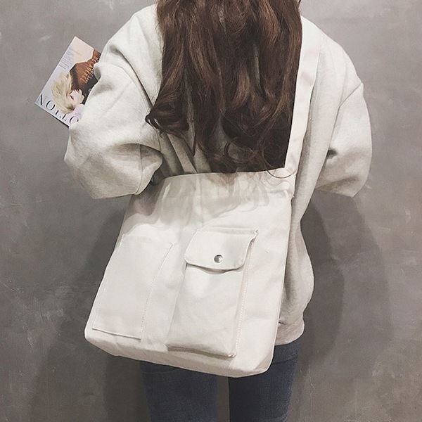 Damen Tote Canvas Håndvesker Skuldervesker white