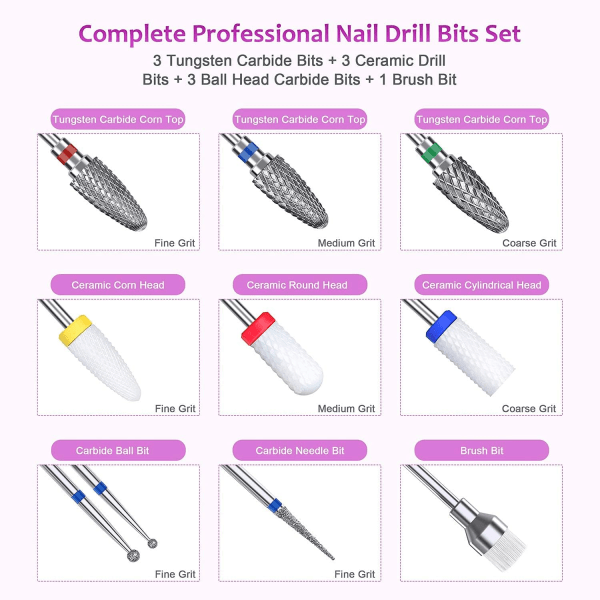 Sæt med negleboremaskiner, elektrisk negleboremaskine sæt keramik/wolfram