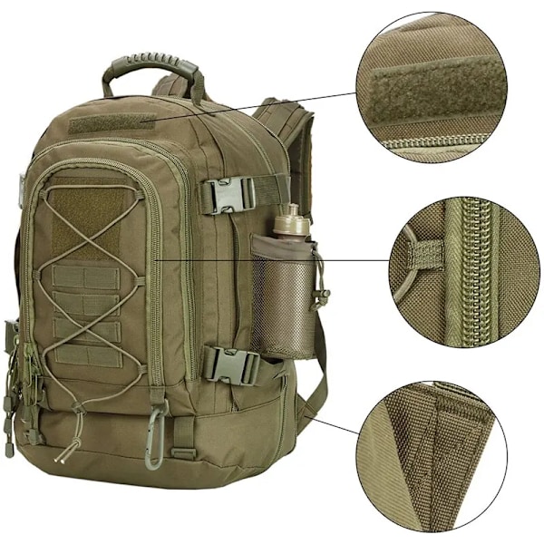 60L Stor Militär Taktisk Ryggsäck Army Molle Assault Ryggsäck Herr Ryggsäckar Resa Camping Jakt Vandring Expanderbar Ryggsäck -1 BLACK MULTICAM