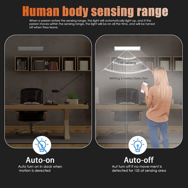 2PCS LED-skåpsbelysning Rörelsesensor med magnetremsa, 10 LED