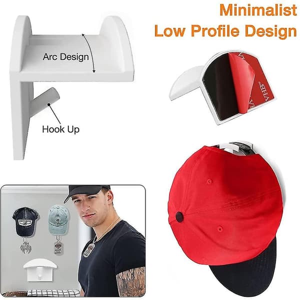 Hat Hanger Organizer, Cap Holder Wall Baseball Cap Holder, 10 pcs, White_yux{YDE}-FA-