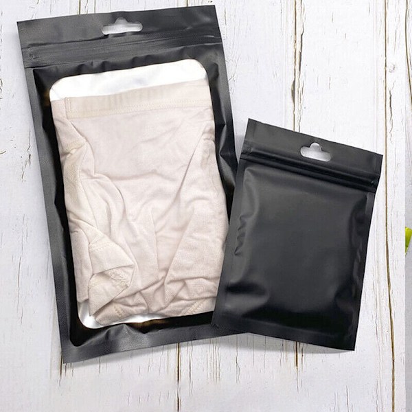 Klare Zip Lock Mylar-poser med forsegling, Zip Lock-pose, Resealable pose i aluminiumsfolie, 100 stk. Svart