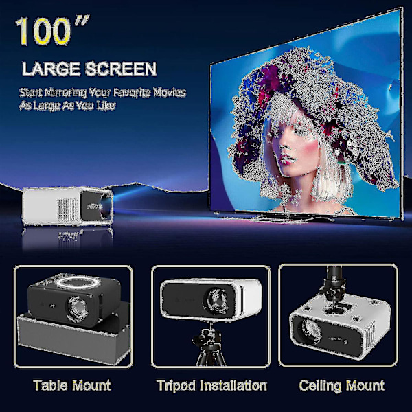 4k-projektori 7500 lumen 1080p 3d led mini wifi video koti elokuva Dz(musta)-Yvan