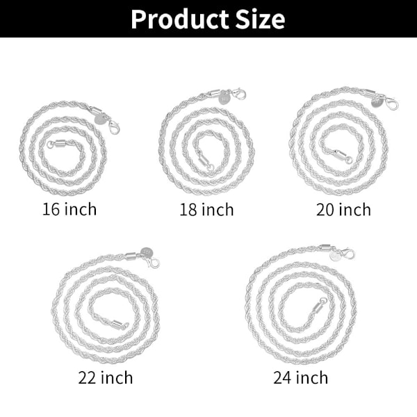 Tvinnet taukjede i 925 sterlingsølv, 20 tommer, 20 tommer 20 inch