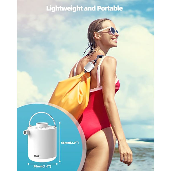 Elektrisk luftpumpe, oppladbar batteriluftpumpe med lampe, mini