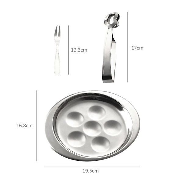 Rustfritt stål sneglefatsett Escargot matsett 6 rom sneglefat med tang og gaffel