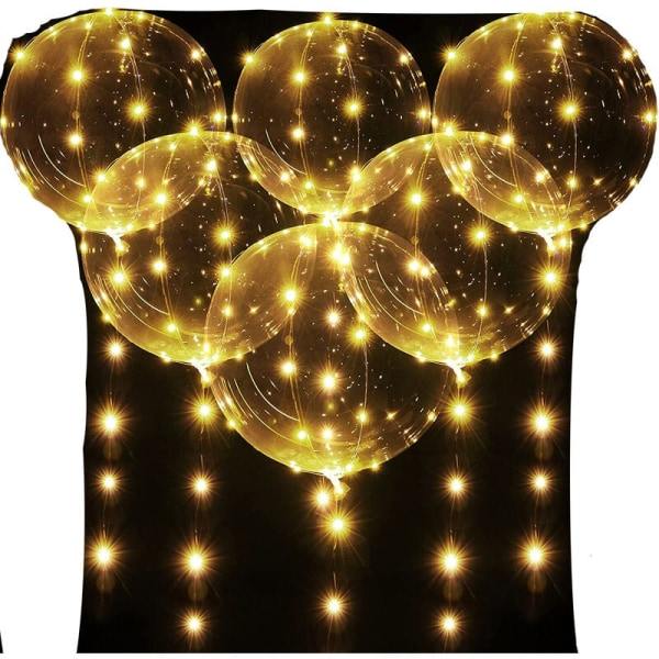 6 stk. LED-lysbobler, klare varmhvide heliumballoner, strin