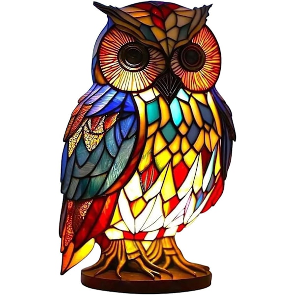 Målat glas Djur Form Bordslampa, Bohemian Resin Djurlampa för sovrum Vardagsrum Hemmakontor Inredning Present (uggla)