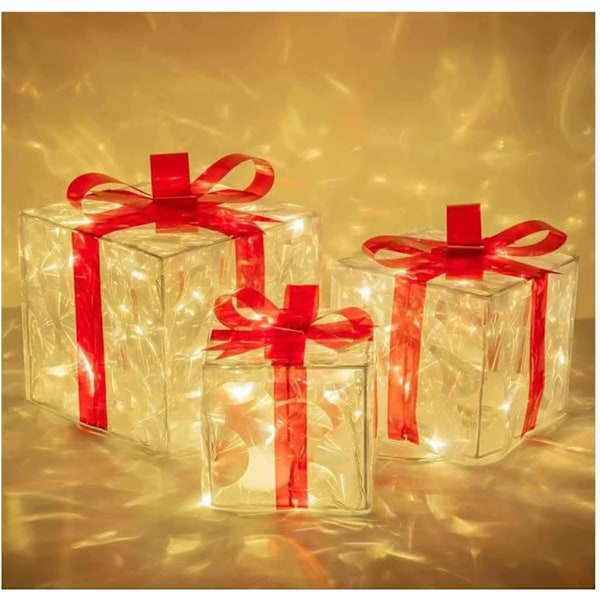 Julelysgaveesker, Sett med 3 Juledekorasjoner Ask Super Lyssterke 60 LED-lys, Juledekorasjoner Utenfor Gressplen