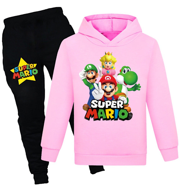 Barn Gutter Super Mario Hoodie Topp Genser Bukser 2-delt Sett Rosa 130cm pink