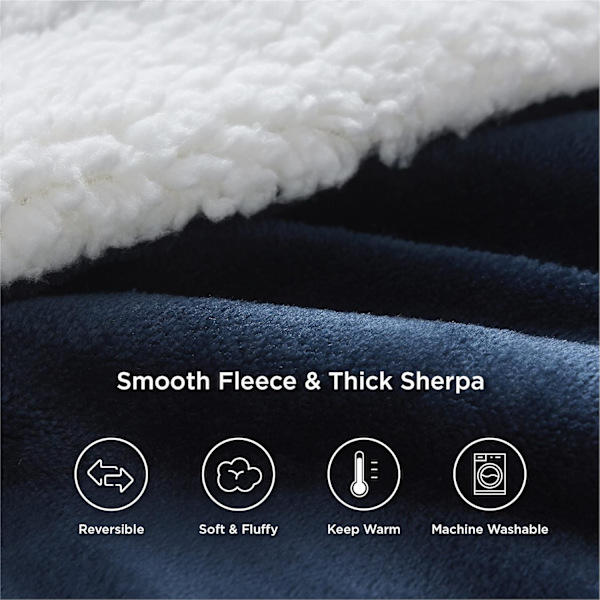 Sherpa fleece tæppe til sofa - tykke varme tæpper og kaster, marineblå, 160 x 130 cm (mørkeblå)