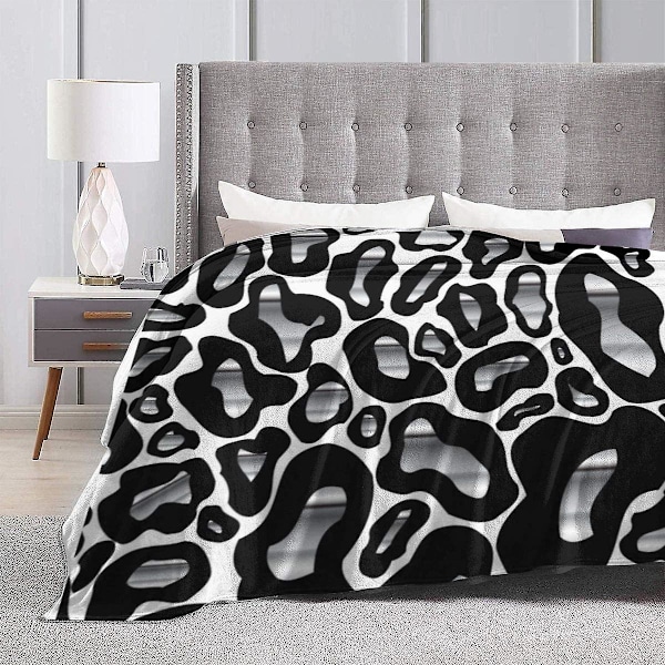 Krom og svart leopardgepard Dyrekastfilt Myk flanellfleece Varm teppe for sofa, seng, sofa, stol, kontor, reiser, camping-r 50x40in 125x100cm