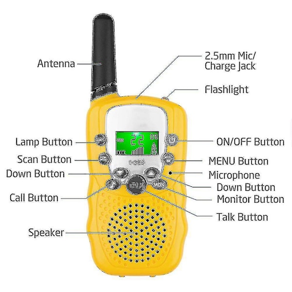 Lasten walkie-talkie -setti 3 kpl, 3 mailin kantama, taustavalaistu taskulamppu (rui)