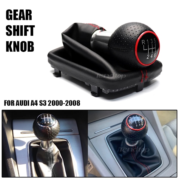 Gearskifteknap til AUDI A4 8E B6 B7 2000-2008 Bil Gearskifte Støvle Etui - 5-trins Rød 5 Speed Red