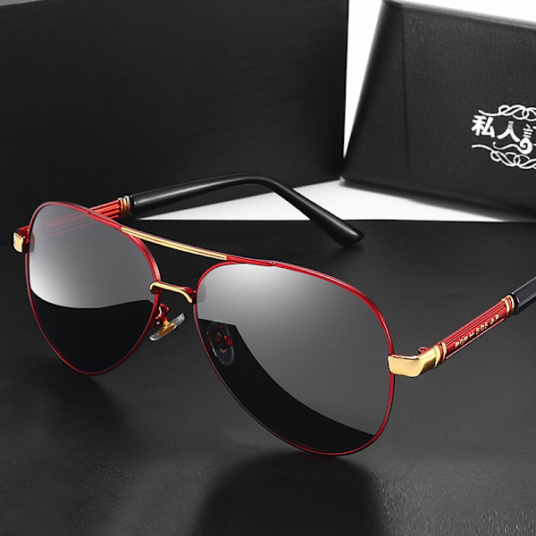 Polarisoidut aurinkolasit Miehille Aurinkolasit Naisille UV-suoja Klassinen Aviator Aurinkolasit Ajolaseja Red frame golden beam black and gray