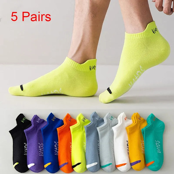 5 par Värikkäät Ankkurit No Show -sukat Miehille Hengittävät Katumuoti Urheilu Deodorantti Näkymätön Matkustaminen Juoksusukat Satunnainen 5 paria Random 5 Pairs one size