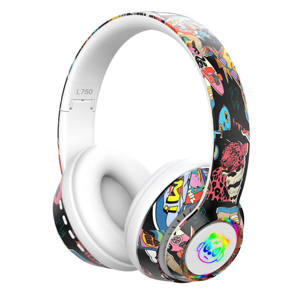 Graffiti Trådlöst Bluetooth Headset Mobil Trådlöst Sportspel Headset Universal vit