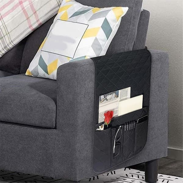 Armchair Armrest Organizer Remote Control Holder Non-Slip Couch Recliner Caddy with 5 Pockets-FA-