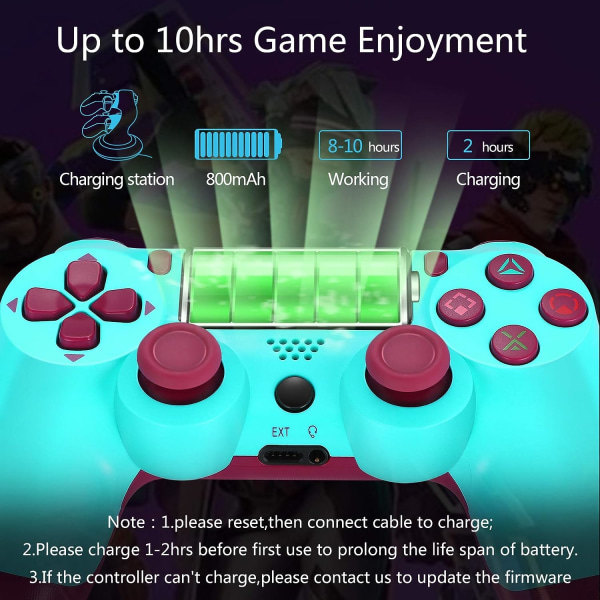 PS4 Trådløs Controller, Playstation 4 Fjernbetjening med Opladningskabel, Berry Blue Controller, Ny Model
