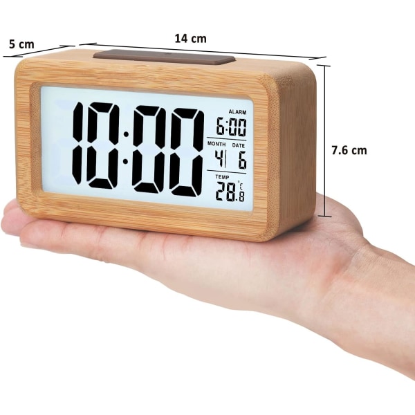 Trädigital väckarklocka, LED-display väckarklocka i trästruktur