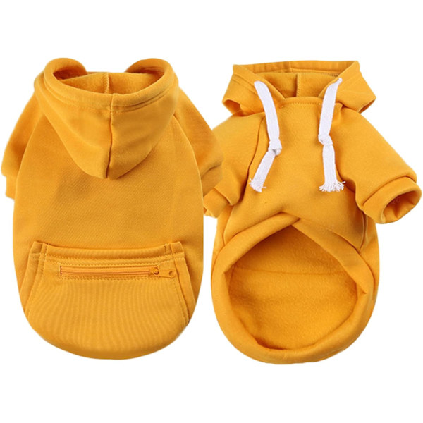 Uusi koiran takki vetoketjulla, hupulla ja nyörillä, pluskoko lemmikkieläinten vaatteet, tuulenpitävä takki, lämmin pentutakki Keltainen Yellow L