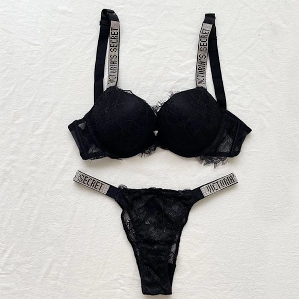Sexy Underkläder Komfort Kvinner Sett Push Up BH Victoria's Secret Underkläder Sett Kvinnelig Underkläder Vetement Femme Spets Svart Lace Black Lace black 85B