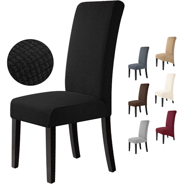 Stolsöverdrag Set om 6 Stretch Stolsöverdrag Stolsöverdrag för Matsalar Lättskötta och Hållbara Jacquard Stolsöverdrag-FA6- Black