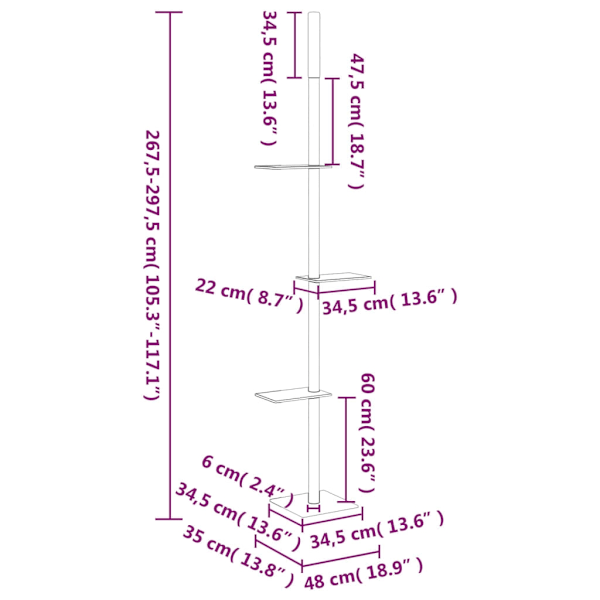 vidaXL Gulv-til-tak kløsetre lysegrå 267,5-297,5 cm Grå 6050