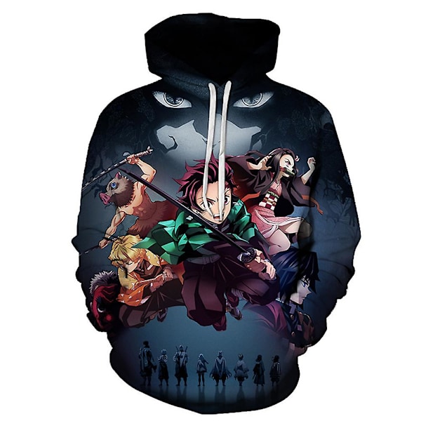 Demon Slayer Anime Hoodie Sweatshirt Tanjirou 3D-tryck Lös Huvtröja Toppar för Herrar Dam