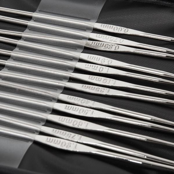22-delt heklenålssett, pinner med aluminiumhåndtak, flerfargede heklenåler for garnhåndverk, 0,6~6,5 mm