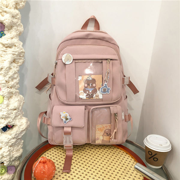 Suurikapasiteettinen reppu, matkustamiseen tarkoitettu reppu, jossa on useita taskuja aikuisille, teini-ikäisille ja lapsille, vaaleanpunainen pink
