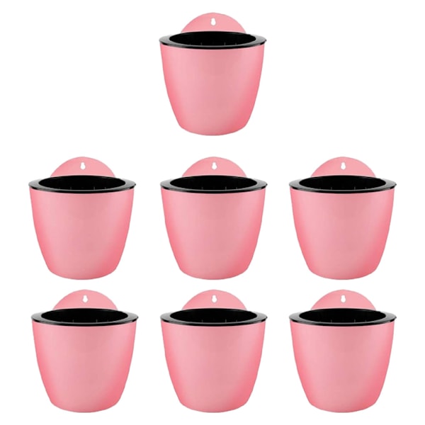 7-pakke/lot Premium Resin selvvannende planteblomsterpotte Stilig pink 190