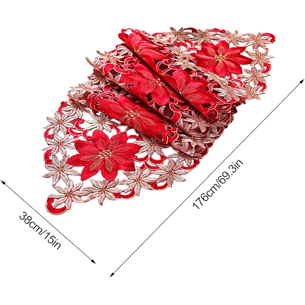 Julebordløper, bordløper, brodert duksamling for hjemmemiddag Julfest Bryllupsdekor Rød(69,3 x