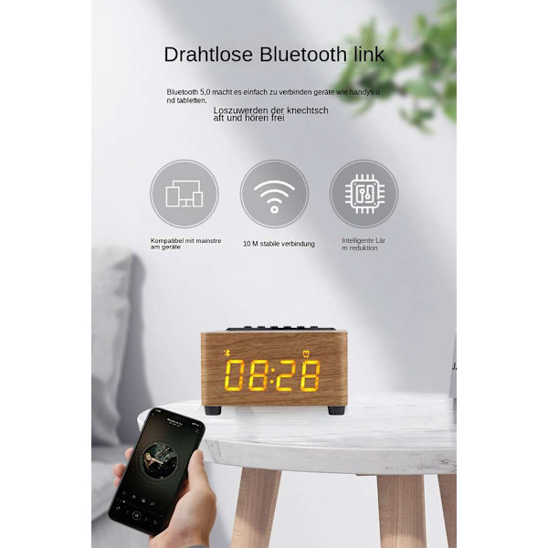 SEW Trä digital klockradio med trådlös laddningsstation LED-display